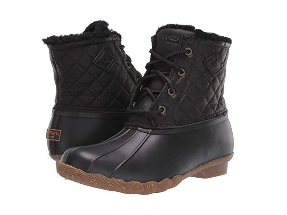 USED Sperry Womens Saltwater Winter Lux Boots, Black Quilt, 9